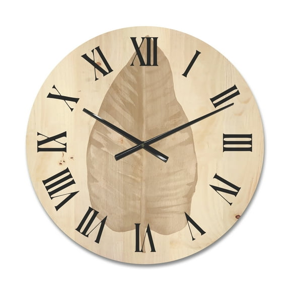 Designart 'Dried Leaf Plant Beige On White Background' Traditional Wood Wall Clock