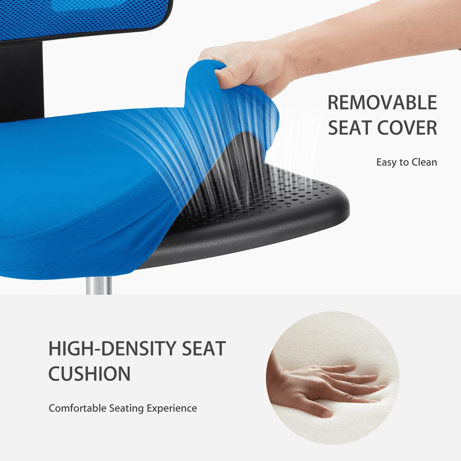 Kelno Small Desk Chair with Wheels Armless Low-Back Office Chair Ergonomic Adjustable Computer Desk Chair with Lumbar Support,Blue