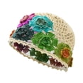 thumbnail image 2 of Gorro de crochet con flores, versátil y elegante, ideal para citas, viajes y actividades al aire libre. Beige, 2 of 9