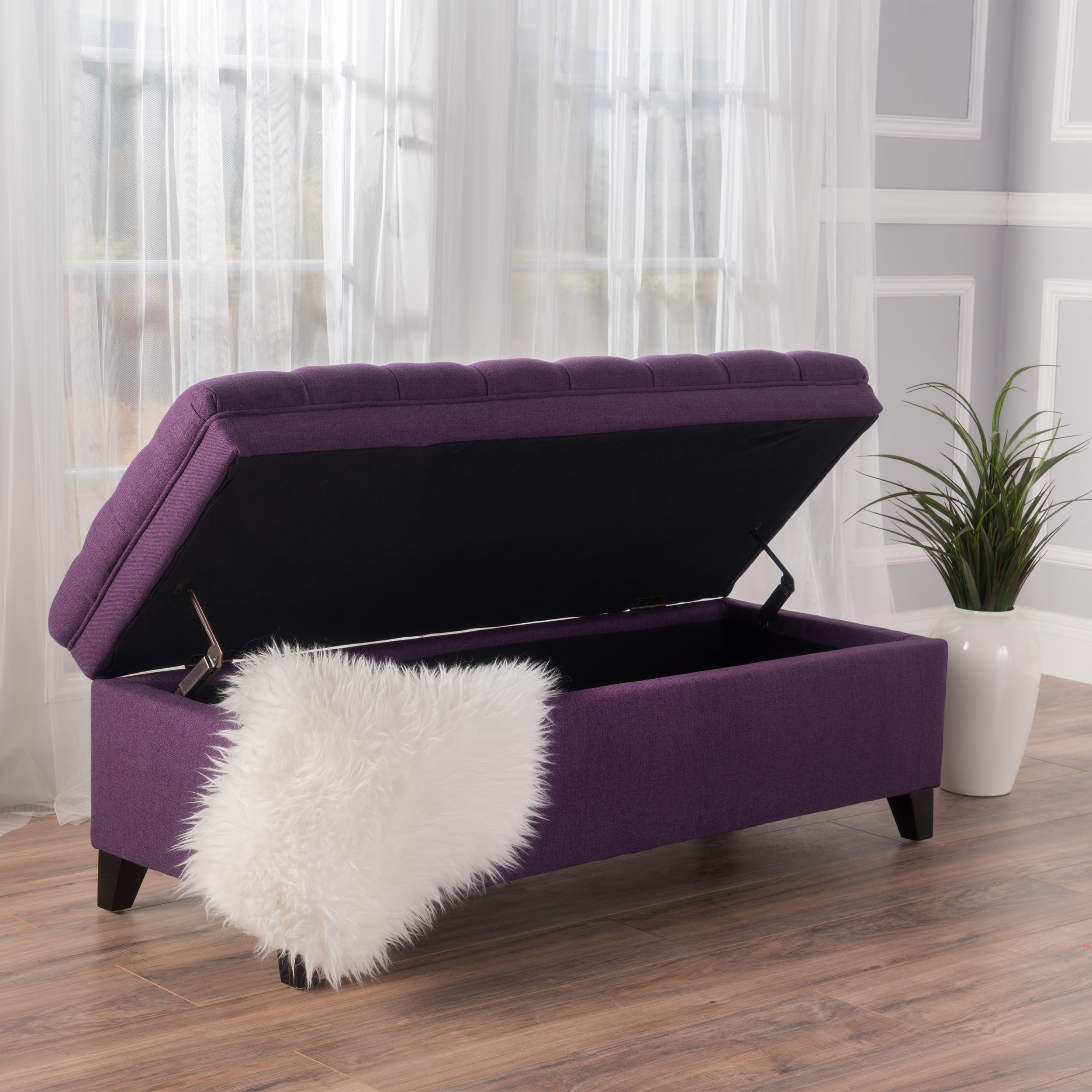 Noble House Barton Fabric Storage Ottoman, Purple