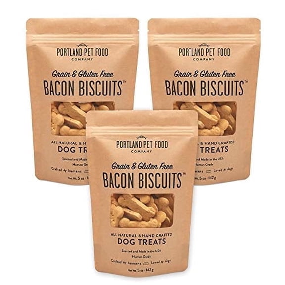 Portland Pet Food Company Bacon Dog Treats Healthy Biscuits for Large Medium & Small Dogs - Grain-Free, Human-Grade, All Natural Cookies, Snacks & Training Treats - Made in The USA - 3 Pack (5 oz)