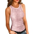 thumbnail image 2 of Trendy Women's Sequin Crop Tank Crew Neck Sleeveless Slim Fit Sparkle Shimmer Vest, Summer Casual Club Party Going Out Blouse,Pink M, 2 of 6