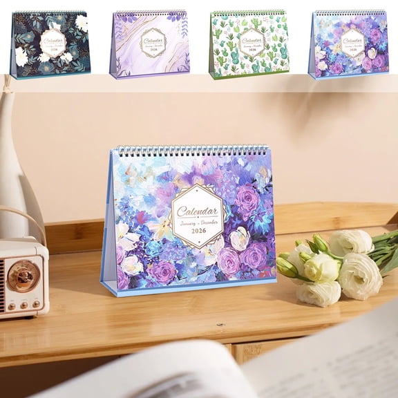 KOYPTL Desk Calendar 2026 with Oil-Painted Floral Design 12 Months Standing Flip Calendar From Jan 2026-Dec 2026 with Thick Paper Strong Binding Important Notes Planning Supplies for Home Office(1pc)