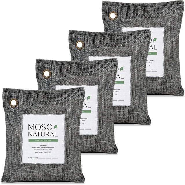 Bolsa purificadora de aire Moso Natural, 200 g (paquete de 4), carbón de bambú