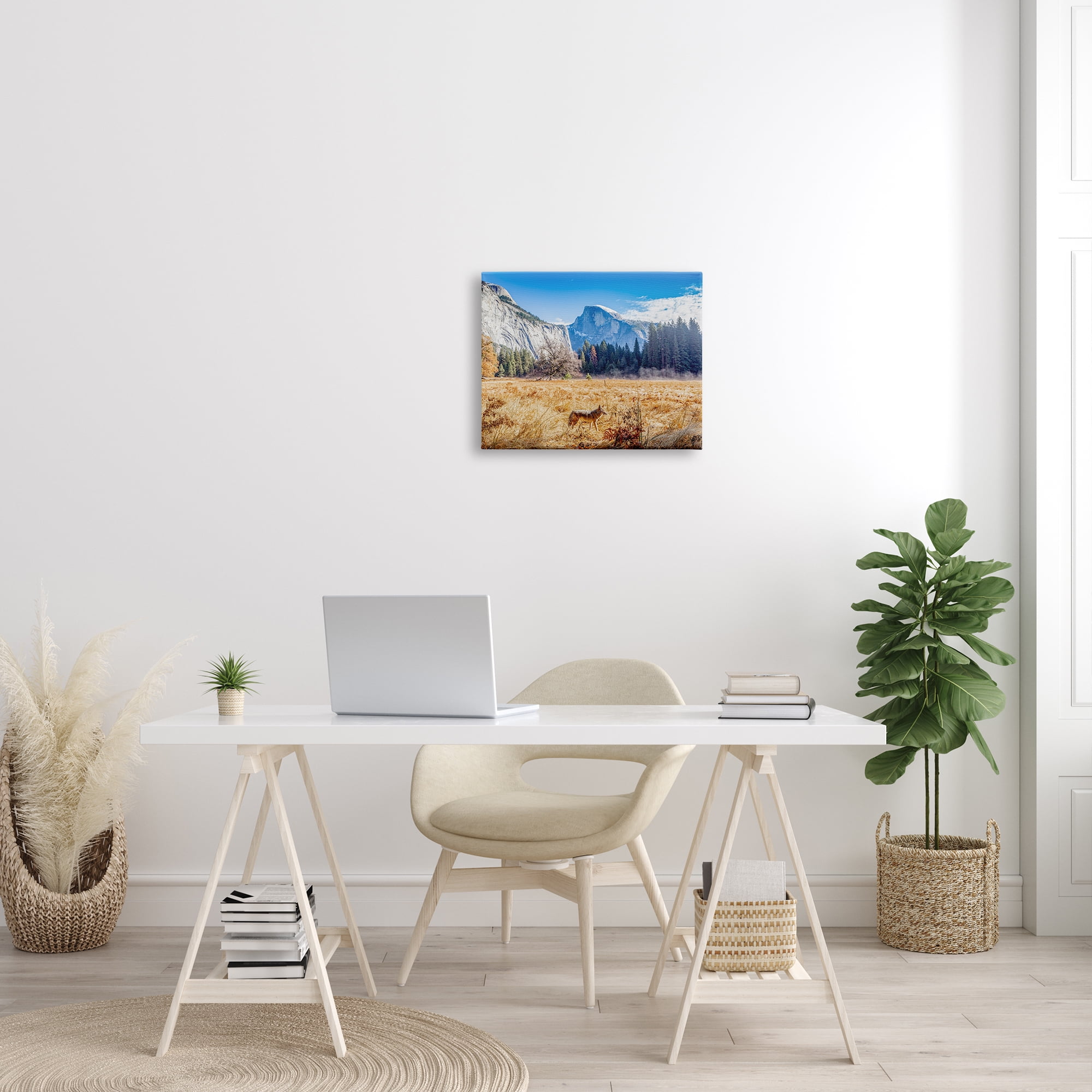Stupell Industries Wolf Grazing Rural Grassland Clear Sky Mountains Photograph Gallery Wrapped Canvas Print Wall Art, Design by Jeff Poe Photography