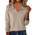 thumbnail image 4 of Women Polo V Neck Lightweight Warm Fall Sweaters Long Sleeve Collared Lapel Pullover,Basic Knit Business Casual Work Office Top,2026 Fall Trendy Cozy Fashion Outfits,Dressy Cute Clothing Khaki, 4 of 5