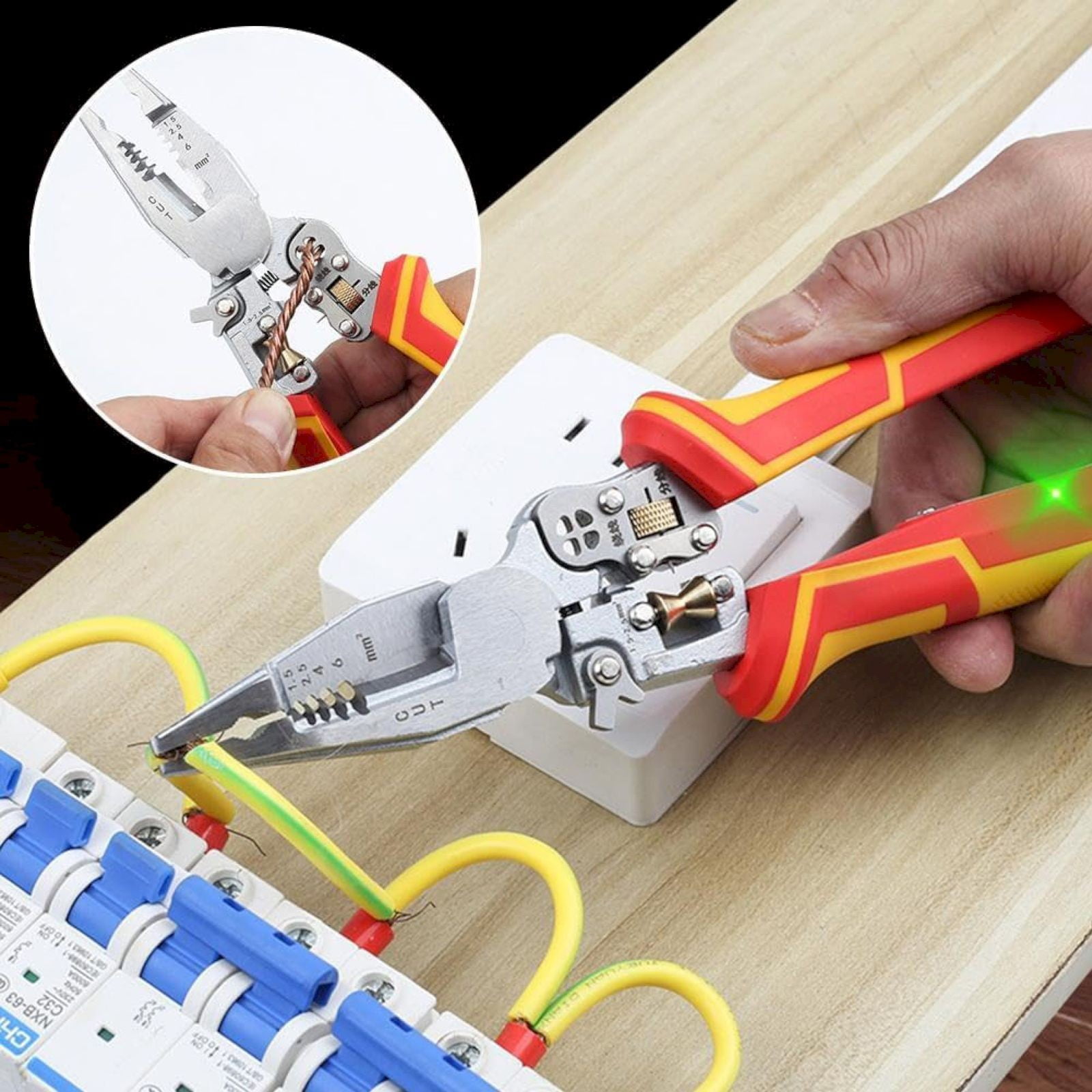 YEESHU 9 in 1 Multifunctional Wire Stripper, 2025 Upgrade Electrician Tool with Voltage Measurement Function, Cable Scissors for Stripping Winding and Splitting for Home and Professional Use