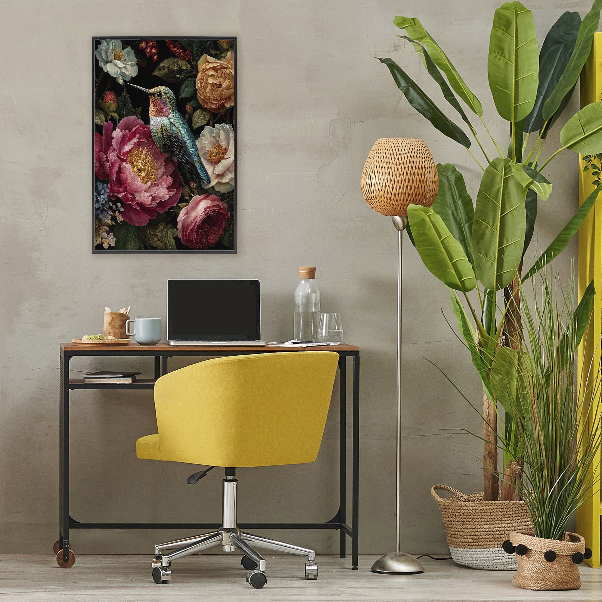 Stupell Industries Hummingbird & Lush Blooms Black Framed Giclee Art, design by The Wands Want