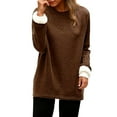 thumbnail image 2 of idosla Women Warm Sherpa Lined Fleece Crewneck Sport Sweatshirt Pullover Loungewear (Coffee, XXL), 2 of 8