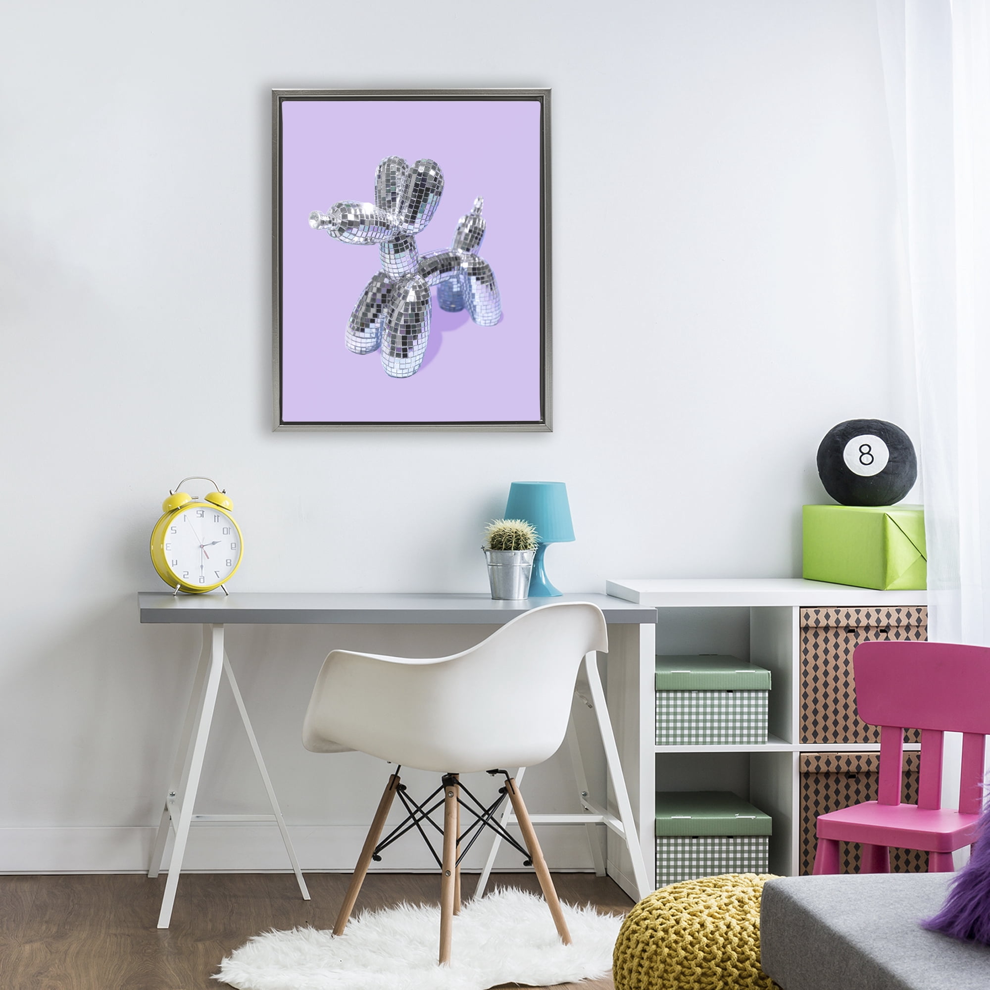 Stupell Industries Disco Balloon Animal on Lilac Gray Framed Floater Canvas Wall Art, design by LISH Creative