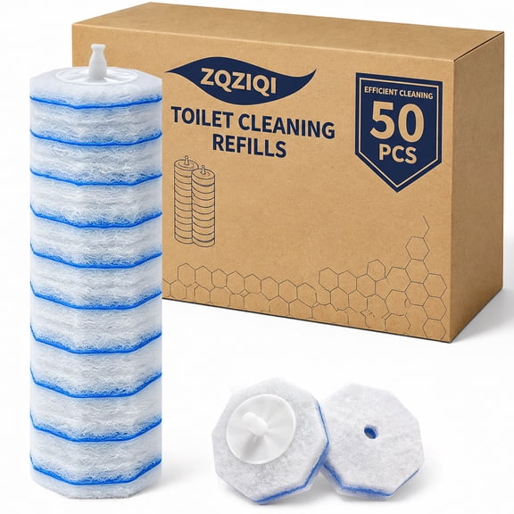 50 Count Toilet Wand Refills Compatible with Clorox ToiletWand System, Disposable Toilet Brush Replacement Heads with Built-in Cleaning, Fiber Scrub Heads