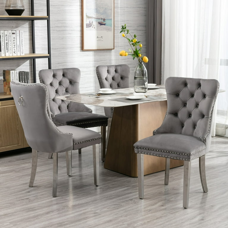 Velvet Dining Chair Rosdorf Park Leg Color Sliver Upholstery Color Gray Number of Chairs 4
