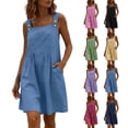 thumbnail image 7 of Women's Linen Romper Dress with Pockets Button Strap Loose Casual Sleeveless Short Bibs Jumper Dress (XL, Black), 7 of 7