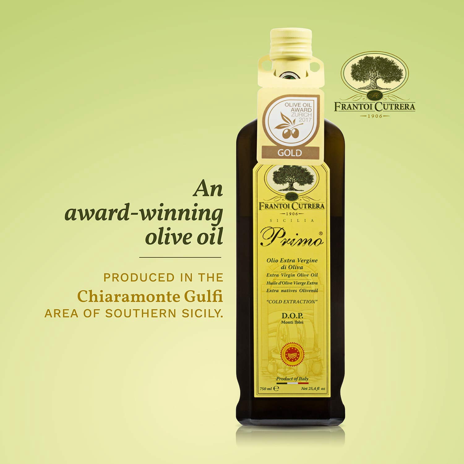 Frantoi Cutrera Primo Cold Extracted Italian Extra Virgin Olive Oil Cold Pressed, Polyphenol Rich Olive Oil, Authentic Certified DOP Sicilian EVOO Imported From Italy, 25.4 fl oz (Pack of 1)