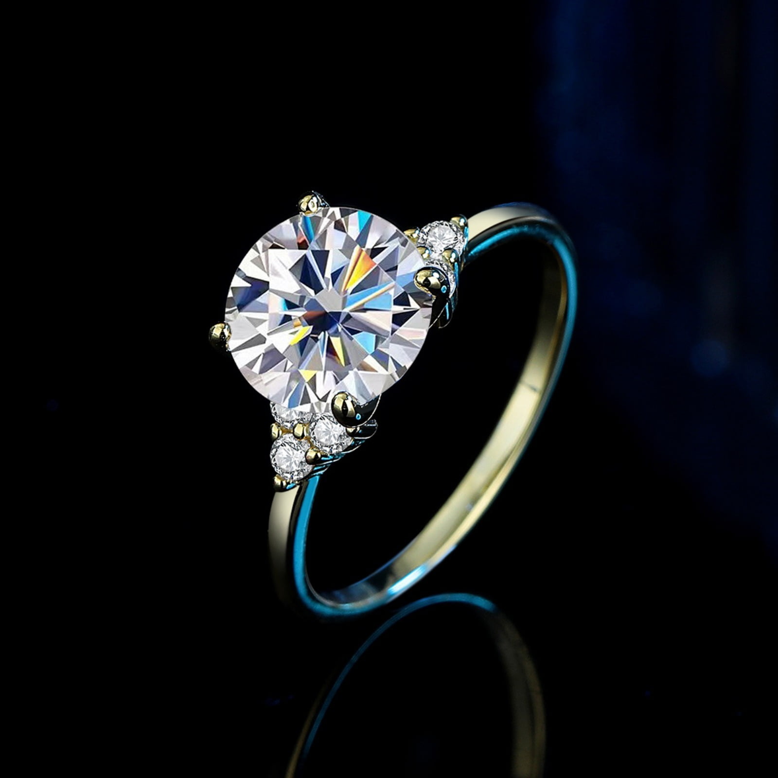 3 Carat Round Moissanite Rings for Women Gold Engagement Ring 925 Sterling Silver Bands Moissanite Promise Rings For Her Anniversary Ring Size 6-9