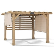 Sunjoy Cedar Pergola 10 x 11 ft. Wooden Hot Tub Pergola with Adjustable Canopy and Privacy Screen