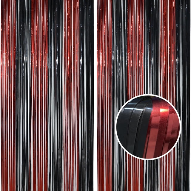 Cortina con forma de serpentina Fringe BRAVESHINE, paquete de 2 unidades, 1 x 2,5 m, color negro y rojo