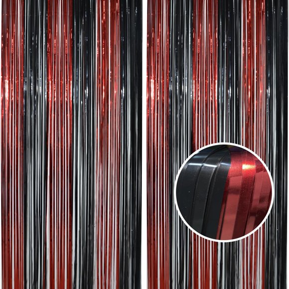 Cortina con forma de serpentina Fringe BRAVESHINE, paquete de 2 unidades, 1 x 2,5 m, color negro y rojo