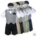 thumbnail image 3 of Infant Boy Toddler Formal Shorts Suits Navy Blue Checks Vest Set Gingham Sz S-4T, 3 of 5