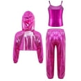 thumbnail image 2 of inlzdz Girls 3Pcs Popular Singer Outfits Metallic Cropped Hoodie Tank Crop Top Pants Hip Hop Jazz Dancewear Hot Pink 8, 2 of 5