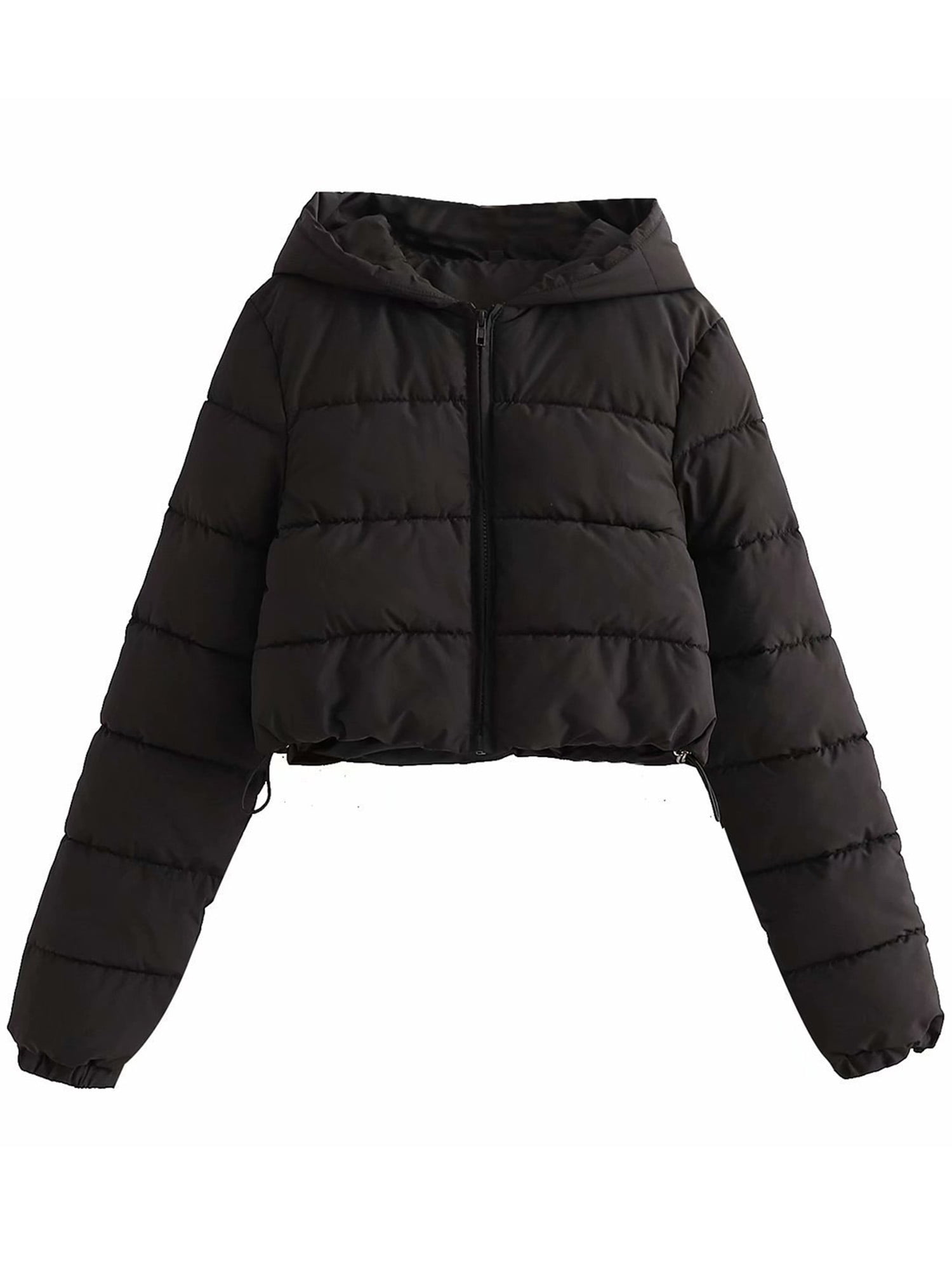 Capreze Women Winter Coats Hooded Puffer Jackets Solid Color Cropped