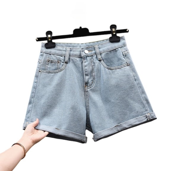Women High Waisted Denim Shorts, Cuffed Hem Loose Fit Casual Jean Shorts