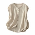 thumbnail image 1 of Débardeur Uni pour Femme, Chemise Sans Manches Oversize à Boutons, Blouse Décontractée à Encolure Plissée, Haut d'Été Coupe Ample à Col Rond, Débardeur d'Été Oversize, Haut à Encolure Plissée Beige TTG, 1 of 6