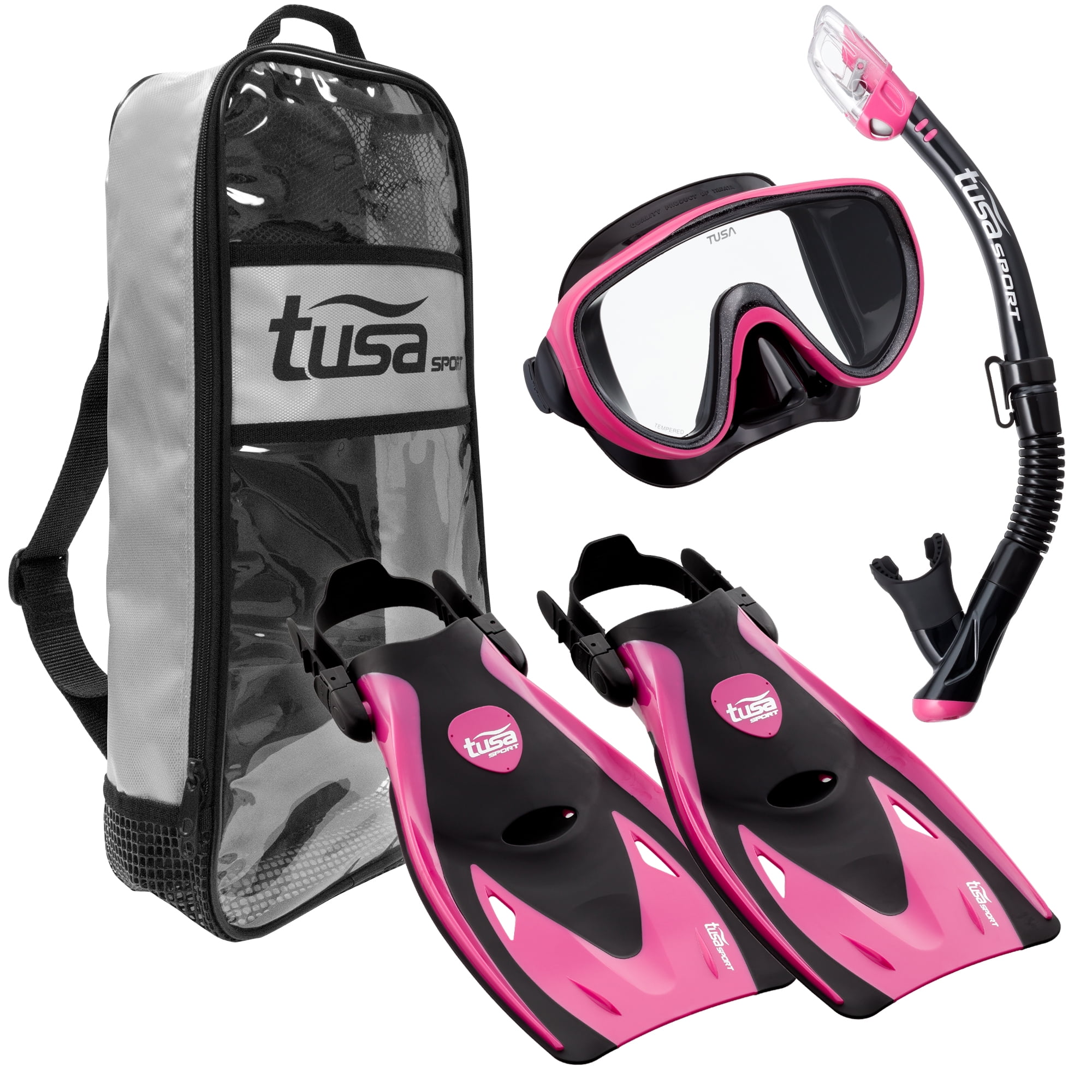 TUSA Sport Adult Serene Mask, Dry Snorkel, and Fins Travel Set, Black