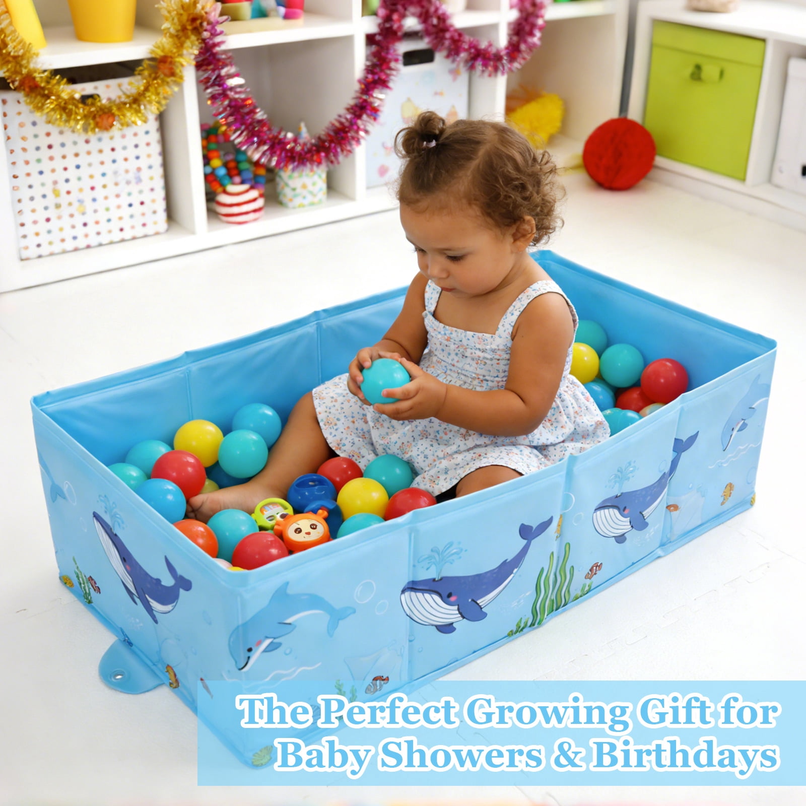 RoamReady Collapsible Foldable Baby Bathtub 6M-4Y Infant Toddler Portable Travel Tub with Quick Drain Plug Space Saving Easy Clean No Assembly Blue