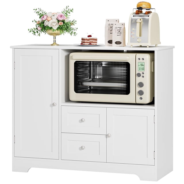 Alacenas para Cocina, Alacenas para Despensa con 2 Cajón, Gran Capacidad, Mueble Aparador para Sala de Estar, Comedor, Oficina, 100X40X82CM(Blanco)