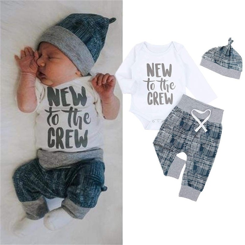 Oklady Newborn Baby Boy Outfits New Crew Romper Camouflage Drawstring Pants with Hat Fall Winter Clothes Sets