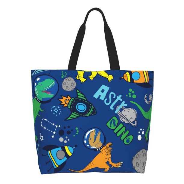 Balery Dinosaur In Space Bolsa Tote Estilo Estético con Cremalleras, Bolsa de Hombro, Bolsa de Compras Grande y Plegable