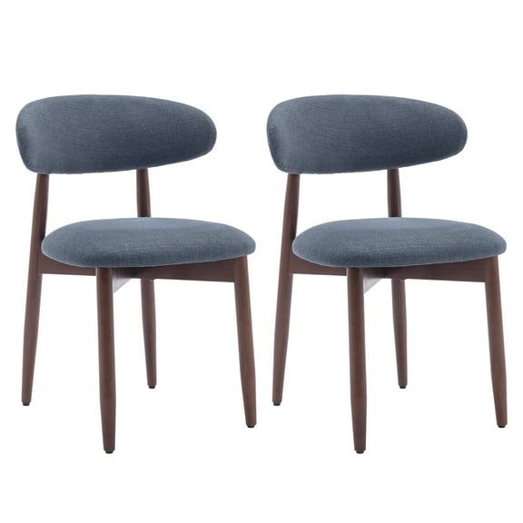 Upholstered Dining Chairs (Set of 2) — Modern Wooden Side Chairs with Foot Pegs for Kitchen & Dining,Blue