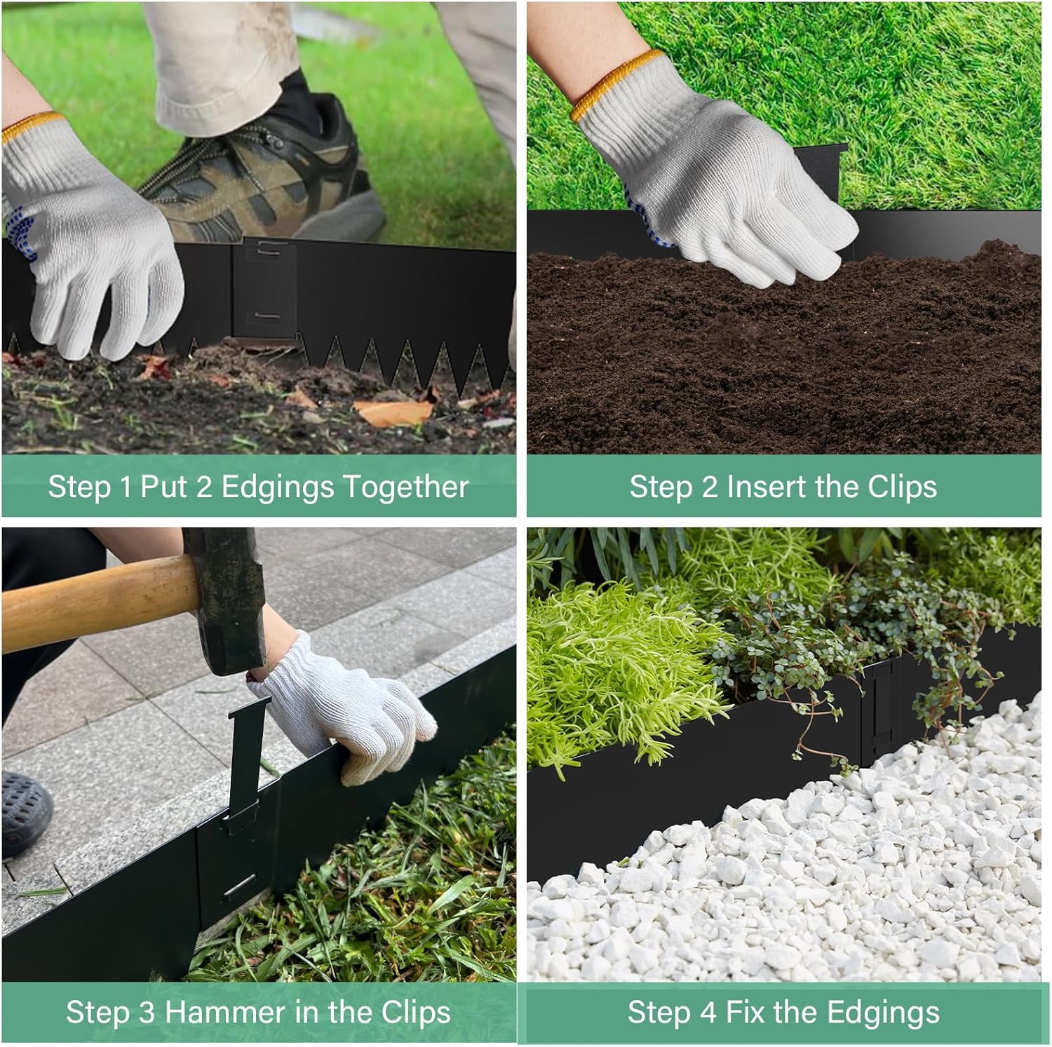 Metal Landscape Edging 6-Pack, Steel Edging Powder Coating - 40" L x 8" H Strips Garden Edging Border with 6 Clips - Edge for Lawn Yard (20Ft Total, Black)