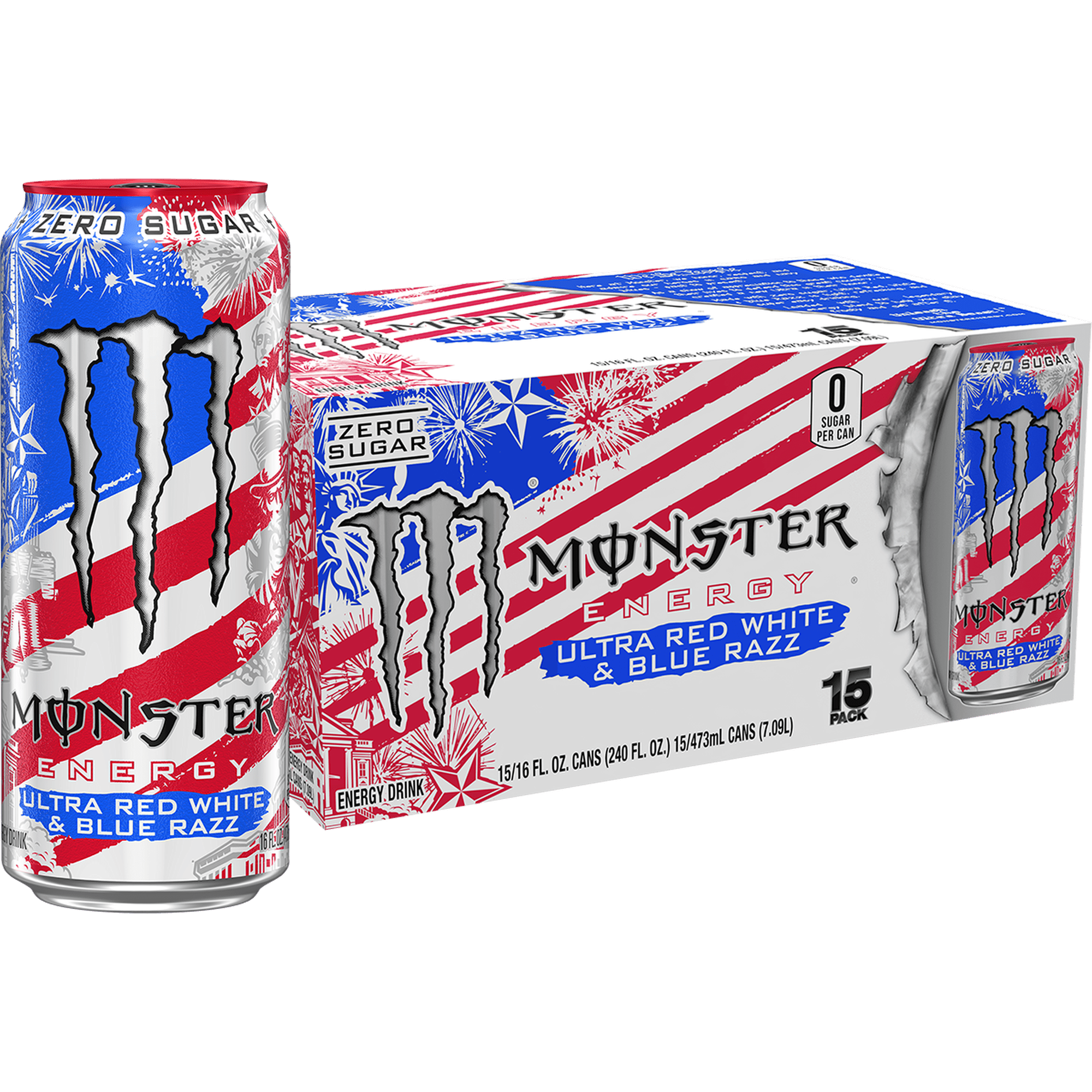 Monster Energy Ultra, Red White & Blue Razz, Sugar Free...