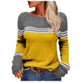 thumbnail image 1 of PEASKJP Women Autumn Winter Colorblock Pullover Sweaters Round Neck Striped Slim Fitting Knitwear Tops(Yellow,XXL), 1 of 6