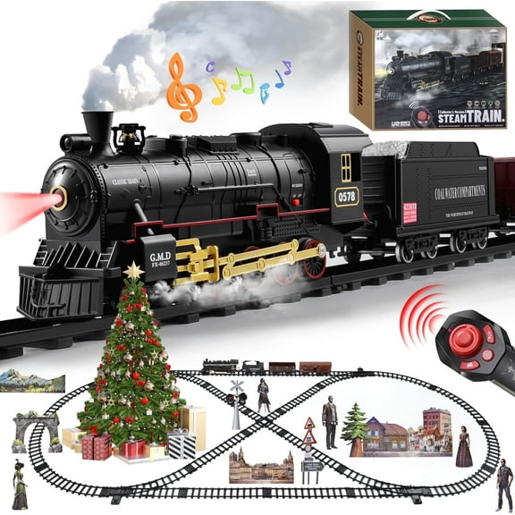 Adoonk  Remote Control Train Set , with Steam Engine Realistic Smoke Sounds Lights 21-Piece ,Train Toy Gifts for Kids Ages 4-8