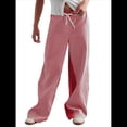thumbnail image 1 of Pantalones de Rayas de Tiro Bajo para Mujer, Estilo Bohemio, con Cordón Ajustable y Pernera . Rojo M, 1 of 10