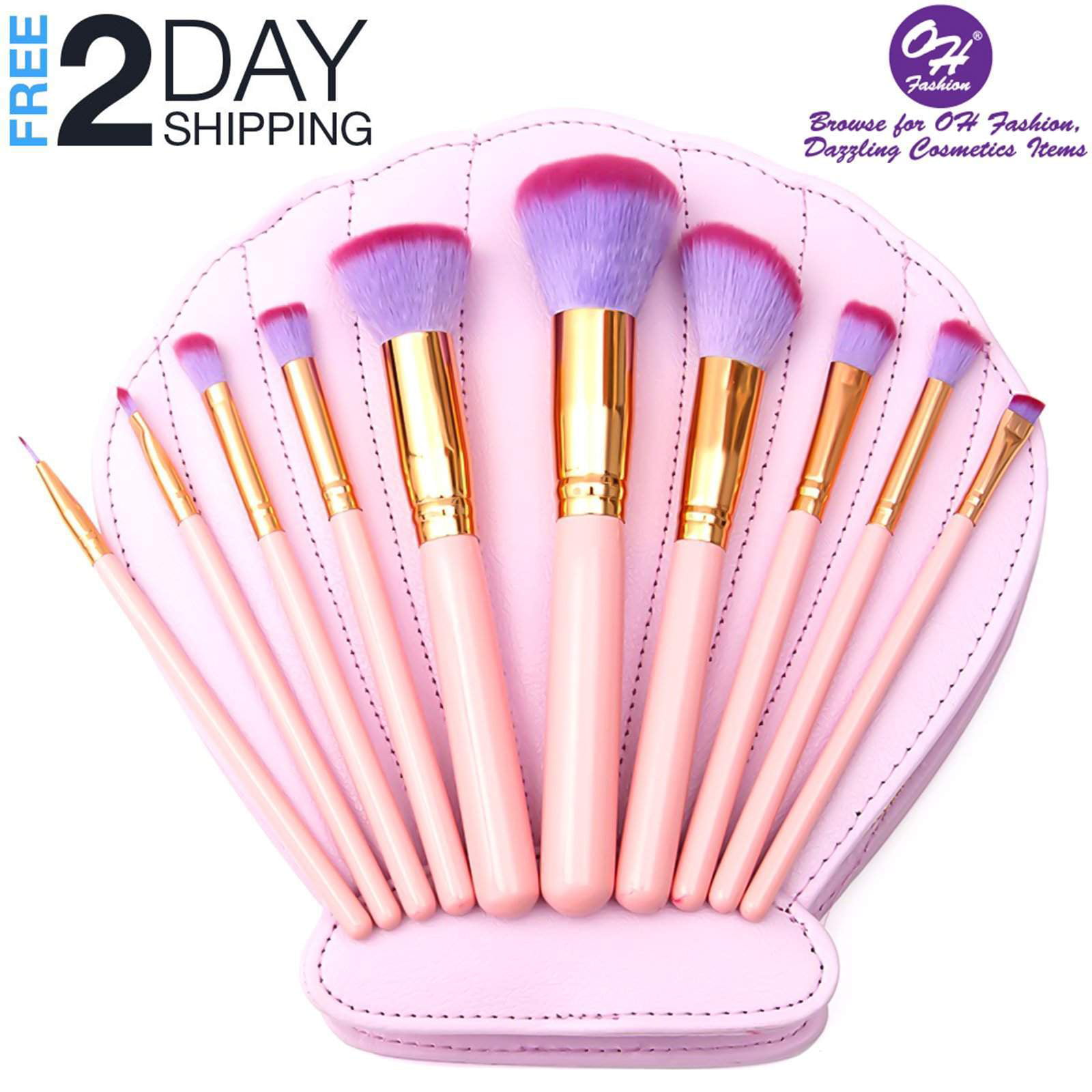 Makeup brushes with a mermaid shell case