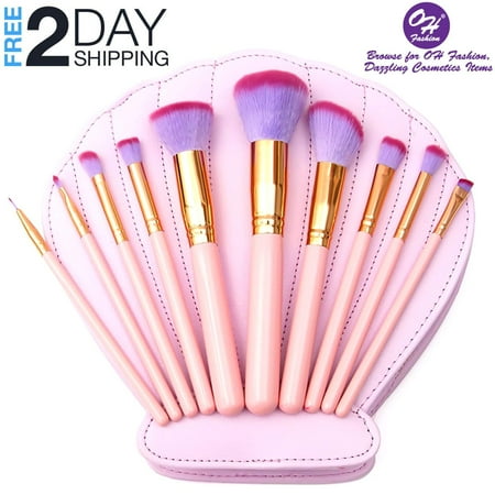 Makeup brushes with a mermaid shell case