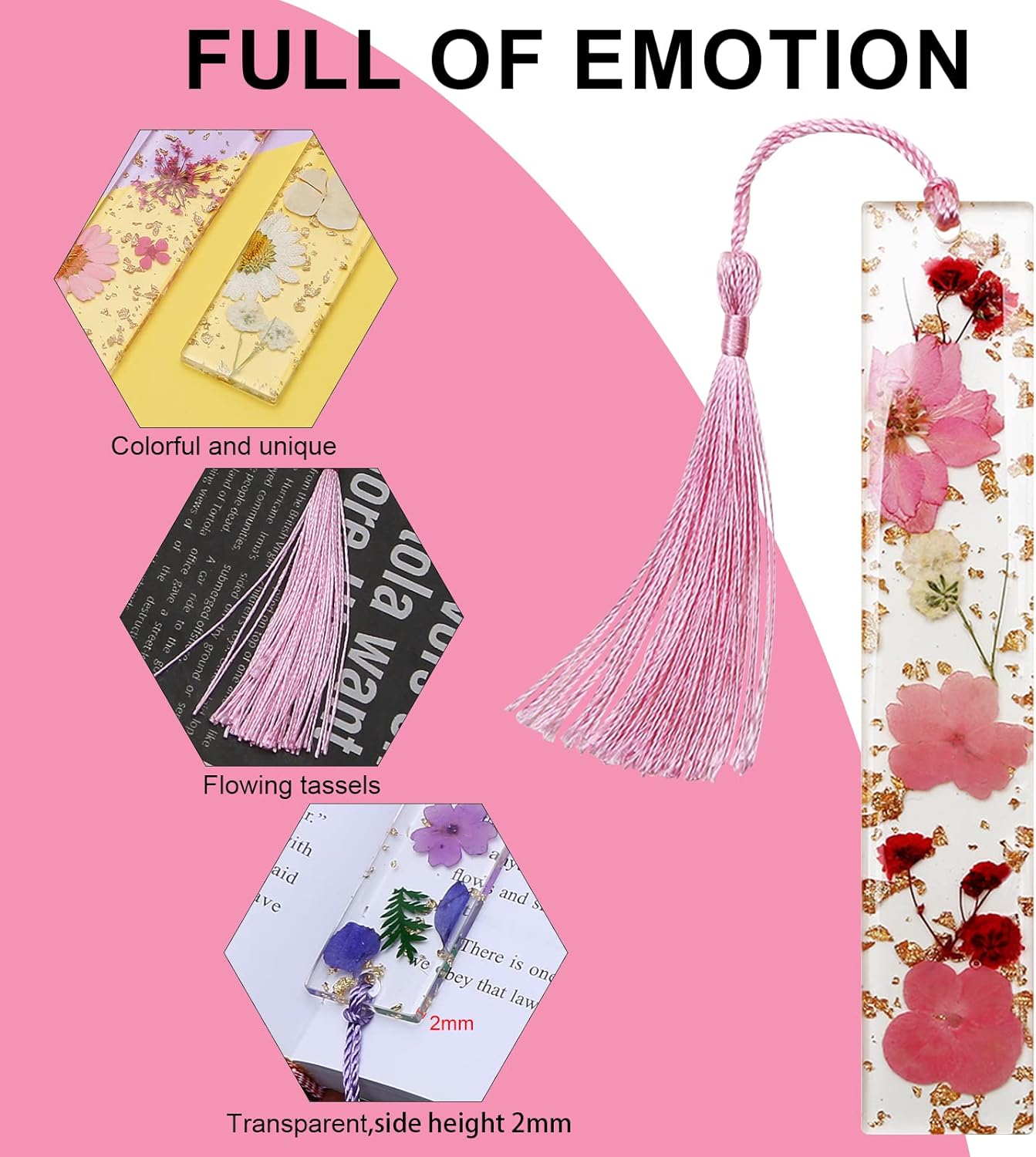 for Women, 2PCS Book Marks for Reading Women, Durable Handmade Dried Flower Resin with Tassels, Pretty and Increase Reading Interest