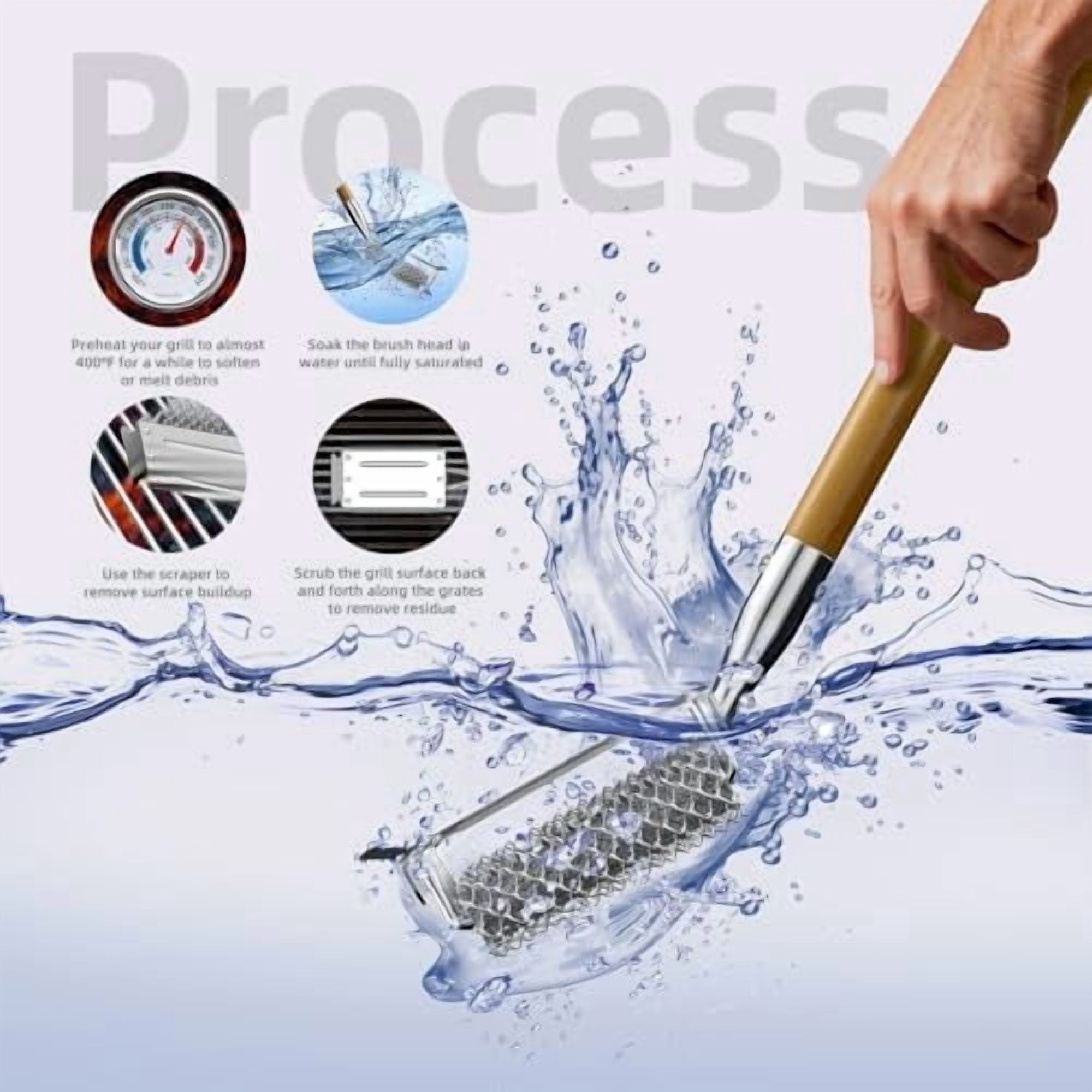 RibRave Grill Brush and Scraper Bristle Free with 3 Replacement Head 304 Stainless Steel Food-Grade Grill Accessories, Safe BBQ Cleaner Brush Strong Barbecue Cleaning Brush for Outdoor Grill Grate