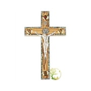 Mother Of Pearl & Olive Wood Wall Cross | Holy Land Crucifix | Bethlehem Star On a Wooden Cross | Perfect Religious Gift For Redding