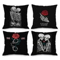 thumbnail image 1 of Funda de almohada decorativa con diseño de pareja de calaveras, línea cuadrada de 18.0 x 18.0 in, 1 of 5