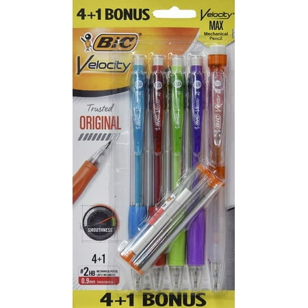 BIC Velocity Original (0.9mm) + Velocity Max Mechanical Pencil, 4+1 Bonus Pack
