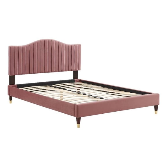 Maklaine Channel Tufted Velvet King Platform Bed in Dusty Rose