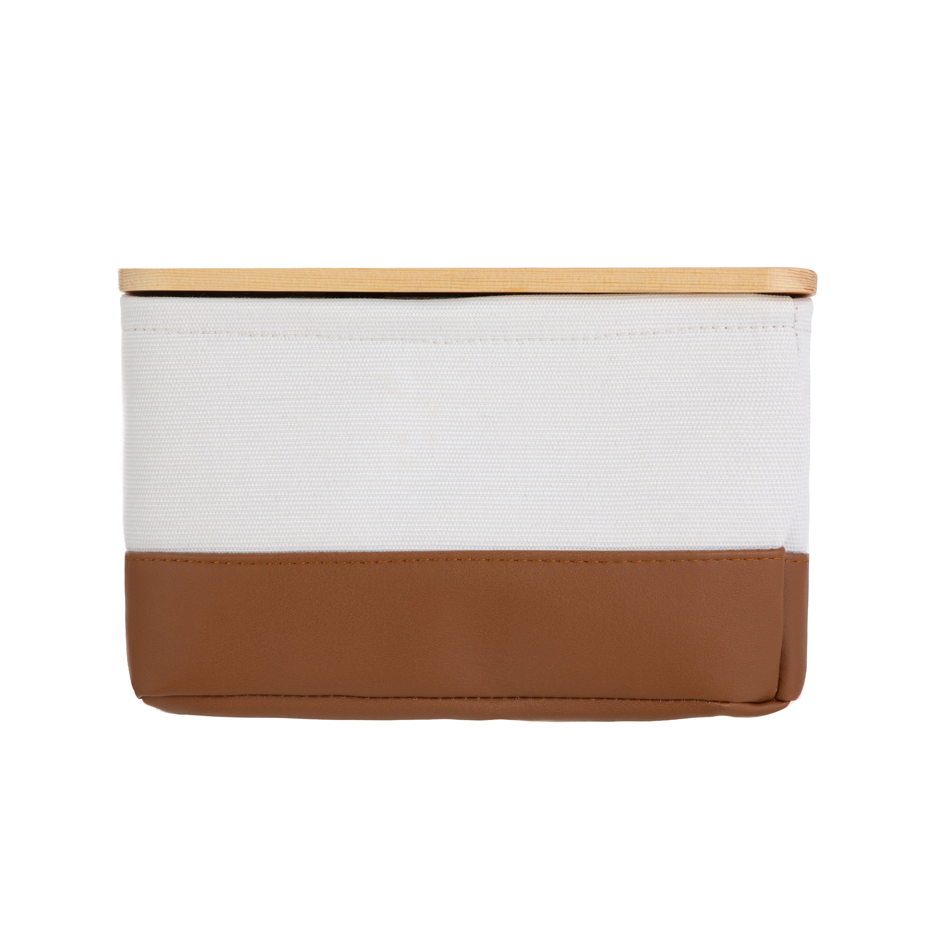 HomeZone Canvas Baskets with Pine Lid for Bathroom and Closet Storage, Set of 2