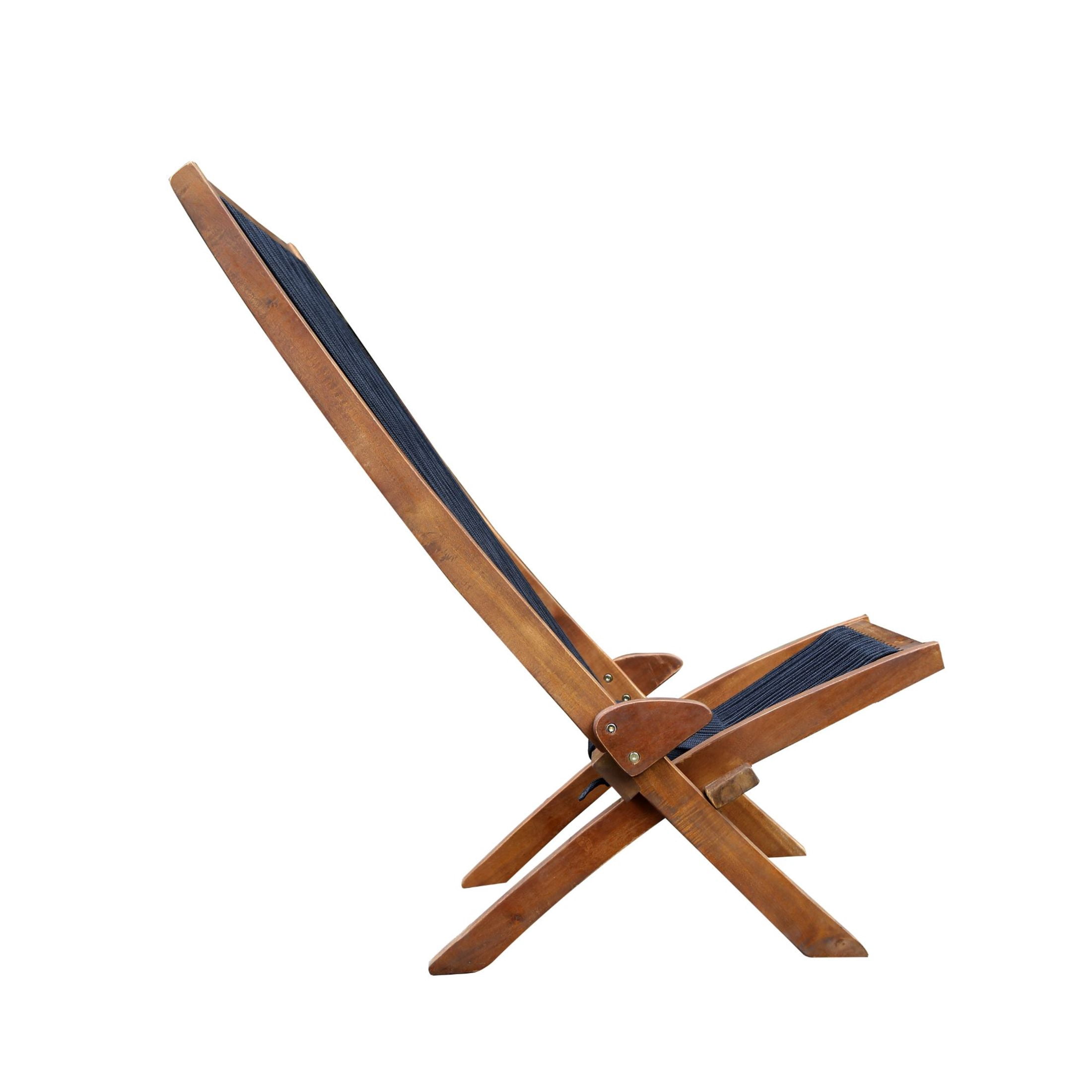 Noble House Folding Rope Wood Chair with Ergonomic Backrest, Natural + Black