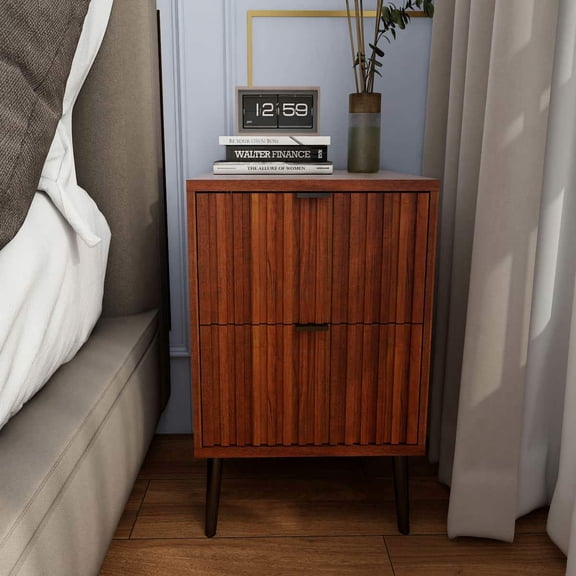 Spaco Wooden Nightstand with 2 Drawers, End Table, Side Table for Indoor, Brown