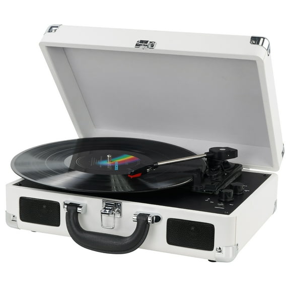 Open Box DIGITNOW Bluetooth Record Player 3 Speeds Turntable with Built-in Stereo Speakers, Suitcase Design - White